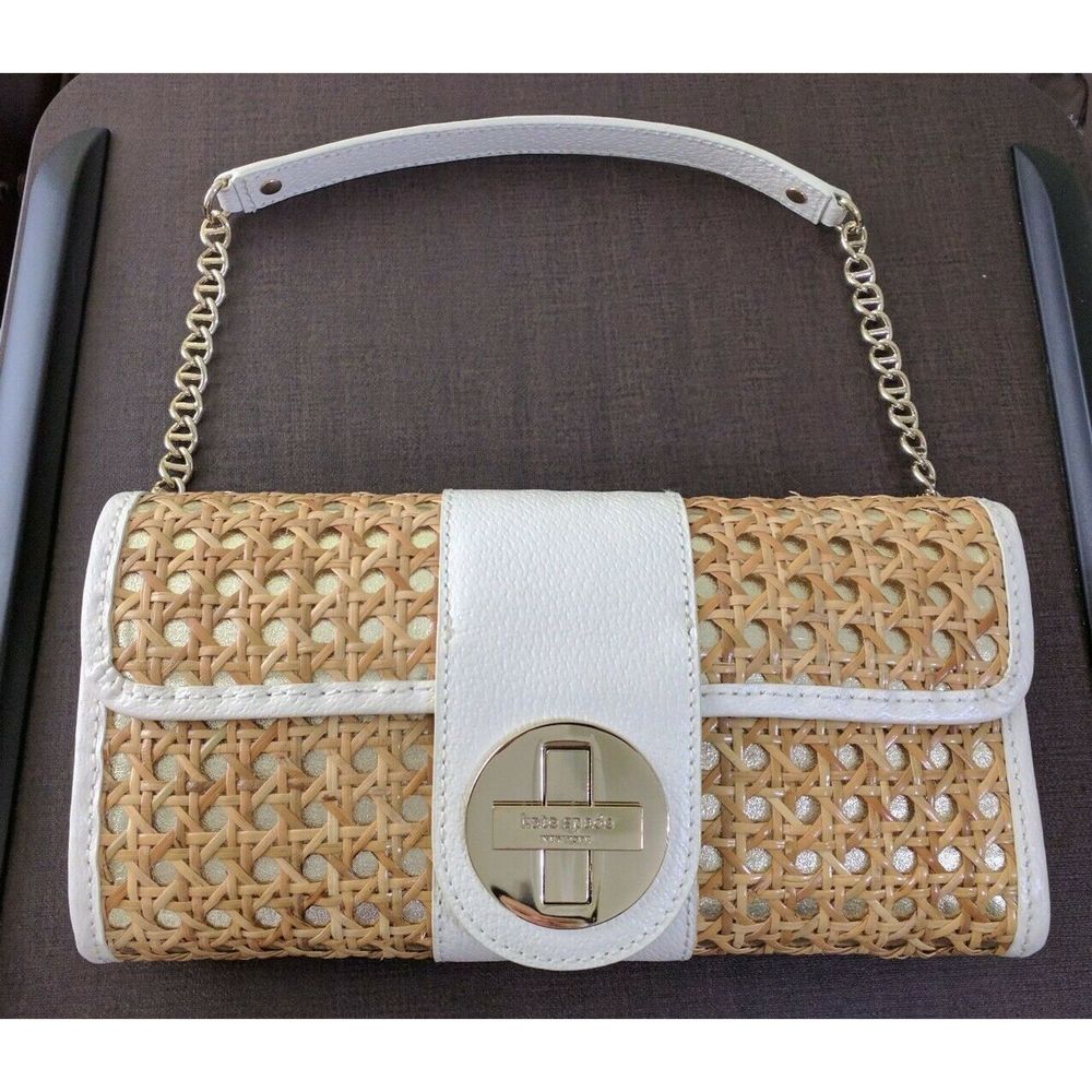 Kate Spade Wicker Gold Leather Clutch Bag Purse